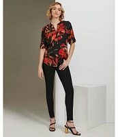 Calvin Klein Printed Split V Neckline Roll Tab Sleeve Top