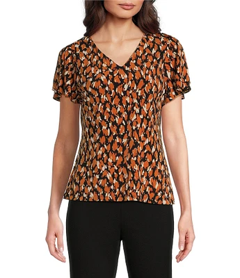 Calvin Klein Printed V Neckline Short Sleeve Top