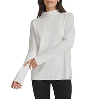 Calvin Klein Ribbed Knit Mock Neck Long Sleeve Top