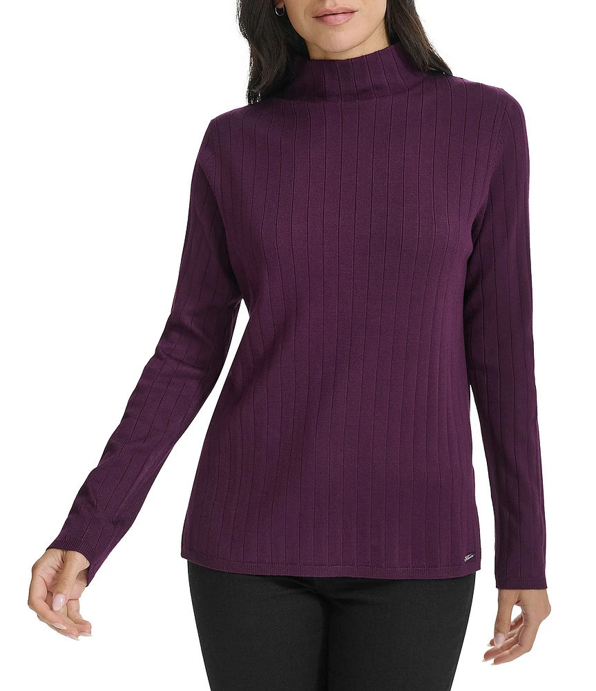 Calvin Klein Ribbed Knit Mock Neck Long Sleeve Top