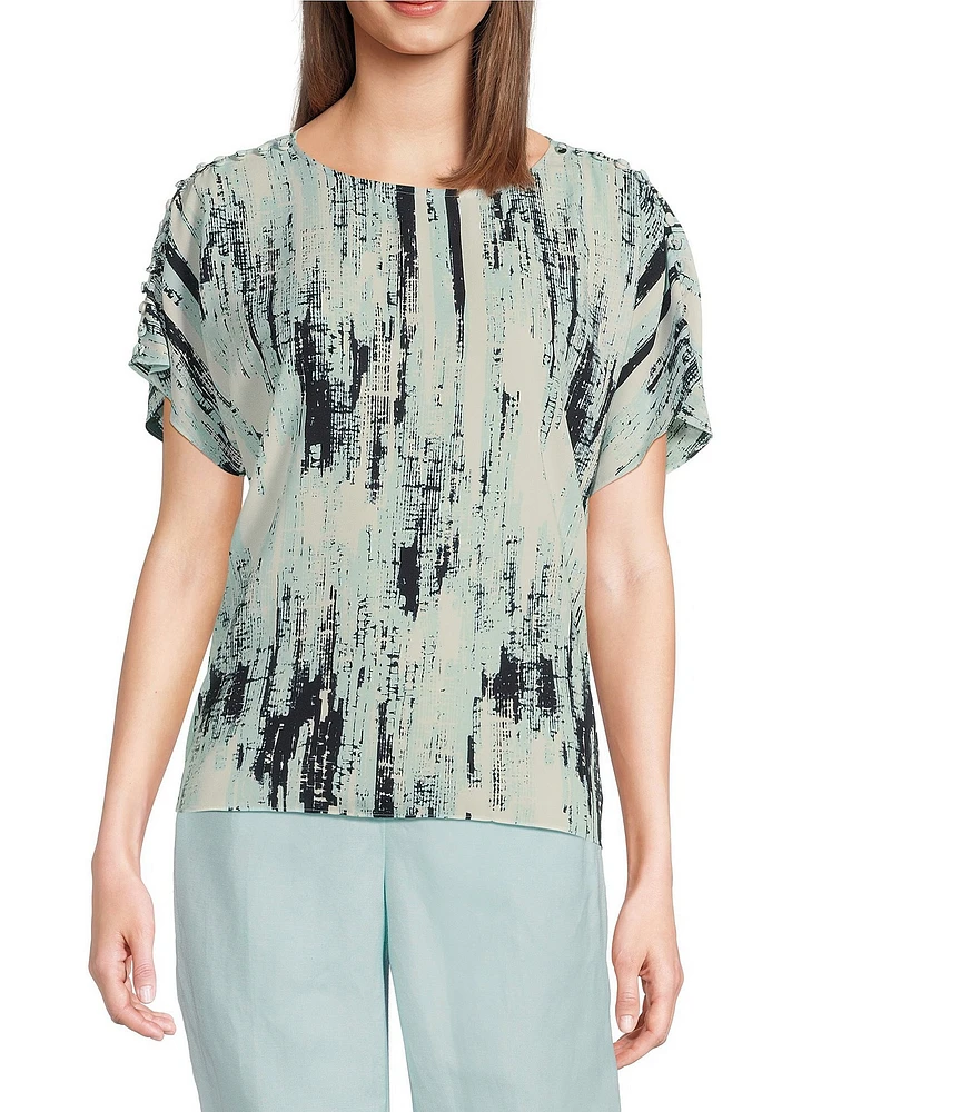 Calvin Klein Round Neck Short Sleeves Woven Print Top