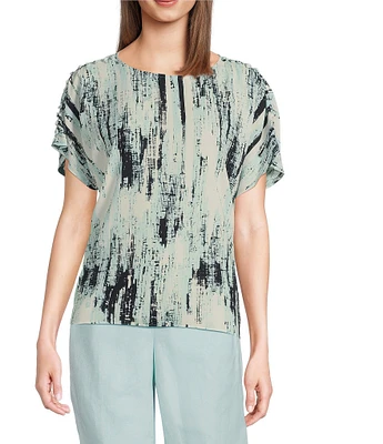 Calvin Klein Round Neck Short Sleeves Woven Print Top