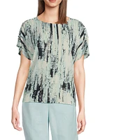Calvin Klein Round Neck Short Sleeves Woven Print Top