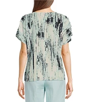 Calvin Klein Round Neck Short Sleeves Woven Print Top