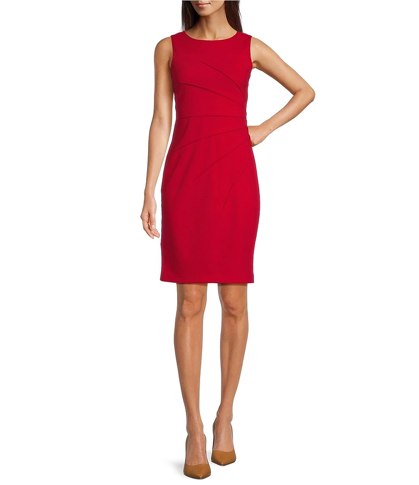 Calvin Klein Round Neck Sleeveless Ruched Waist Dress