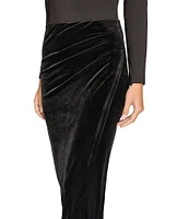 Calvin Klein Ruched Velvet Pencil Midi Skirt