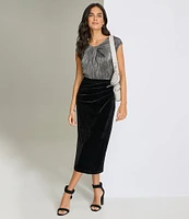 Calvin Klein Ruched Velvet Pencil Midi Skirt