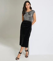 Calvin Klein Ruched Velvet Pencil Midi Skirt