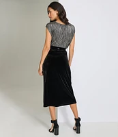 Calvin Klein Ruched Velvet Pencil Midi Skirt