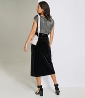 Calvin Klein Ruched Velvet Pencil Midi Skirt