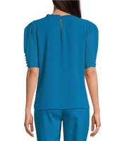 Calvin Klein Ruffle Neck Short Puff Sleeve Blouse