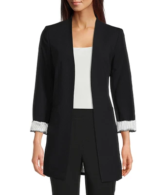 Calvin Klein Contrast Lining Long Roll-Tab Sleeve Open Front Jacket