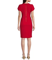 Calvin Klein Scuba Crepe Short Petal Sleeve Crew Neck Sheath Dress