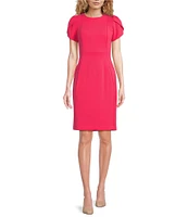 Calvin Klein Scuba Crepe Short Petal Sleeve Crew Neck Sheath Dress