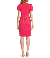 Calvin Klein Scuba Crepe Short Petal Sleeve Crew Neck Sheath Dress