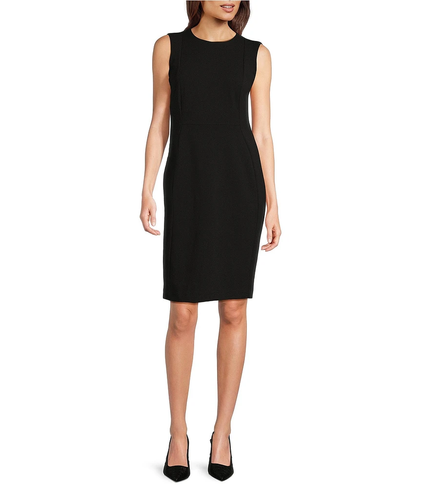 Calvin Klein Sleeveless Seam Front Scuba Crepe Crew Neck Sheath Dress