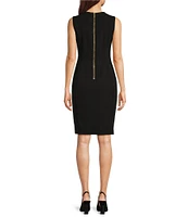 Calvin Klein Sleeveless Seam Front Scuba Crepe Crew Neck Sheath Dress