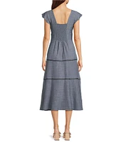 Calvin Klein Short Flutter Sleeve Crew Neck A-Line Midi Dress