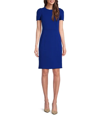 Calvin Klein Short Pleated Sleeve Crew Neck Sheath Dress