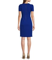 Calvin Klein Short Pleated Sleeve Crew Neck Sheath Dress