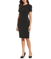 Calvin Klein Short Pleated Sleeve Crew Neck Sheath Dress