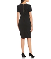 Calvin Klein Short Pleated Sleeve Crew Neck Sheath Dress