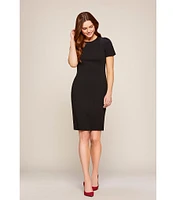 Calvin Klein Short Pleated Sleeve Crew Neck Sheath Dress