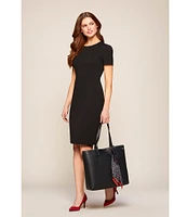 Calvin Klein Short Pleated Sleeve Crew Neck Sheath Dress