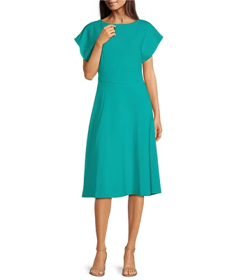 Calvin Klein Short Sleeve Boat Neck Scuba Crepe Dress