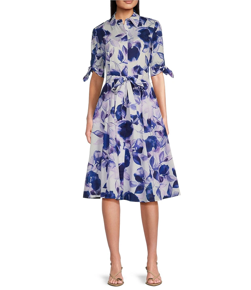 Calvin Klein Short Sleeve Button Front Floral Shirt Dress