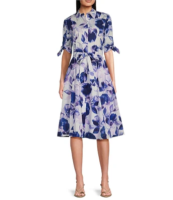 Calvin Klein Short Sleeve Button Front Floral Shirt Dress