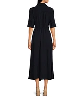 Calvin Klein Elbow Length Sleeve Collared Neck Tie Waist Midi Dress