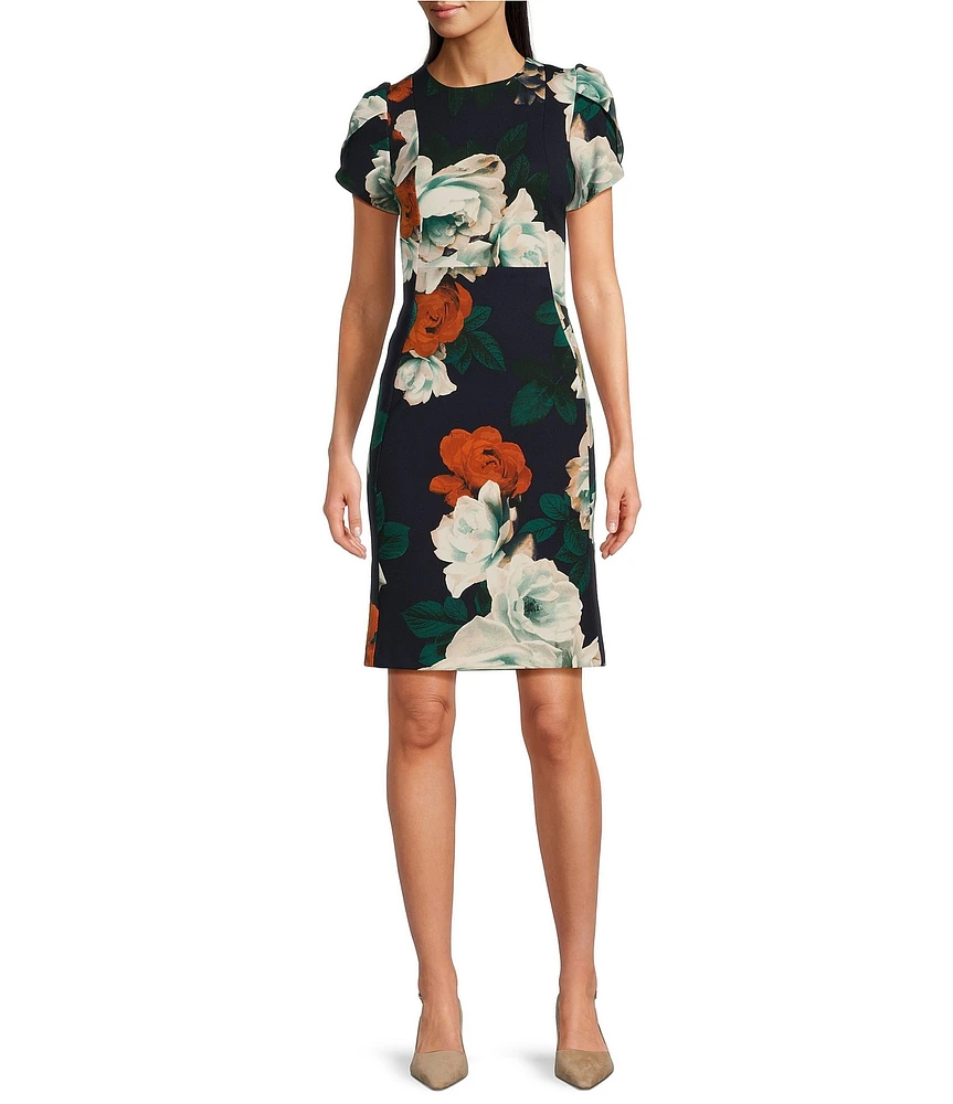 Calvin Klein Short Sleeve Crew Neck Floral Dress