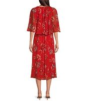 Calvin Klein Short Sleeve Crew Neck Floral Midi Dress