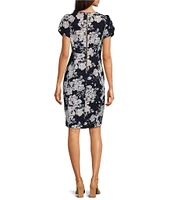 Calvin Klein Short Sleeve Crew Neck Floral Scuba Crepe Dress