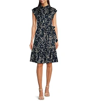 Calvin Klein Short Sleeve Floral Print Belted Button Front Shirt Dress