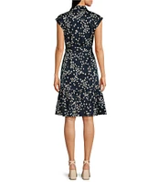 Calvin Klein Short Sleeve Floral Print Belted Button Front Shirt Dress