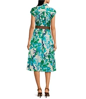 Calvin Klein Short Sleeve Floral V-Neck Belted Midi Dress