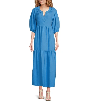 Calvin Klein Short Sleeve Split V-Neck Tie Back Maxi Dress