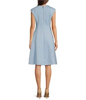 Calvin Klein Short Sleeve V-Neck Scuba A-Line Dress
