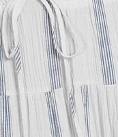 Calvin Klein Short Sleeve V-Neck Striped A-Line Midi Dress