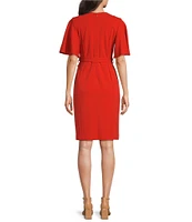 Calvin Klein Short Sleeve V-Neck Tie Waist Dress