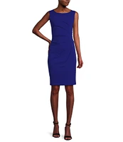 Calvin Klein Sideburst Boat Neck Sleeveless Ruched Pencil Dress