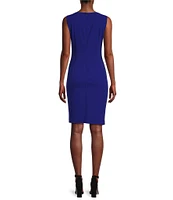 Calvin Klein Sideburst Boat Neck Sleeveless Ruched Pencil Dress