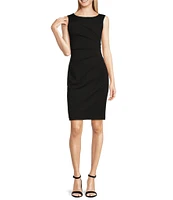 Calvin Klein Sideburst Boat Neck Sleeveless Ruched Pencil Dress