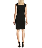 Calvin Klein Sideburst Boat Neck Sleeveless Ruched Pencil Dress