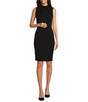 Calvin Klein Sleeveless Bow Mock Neck Crepe Sheath Dress