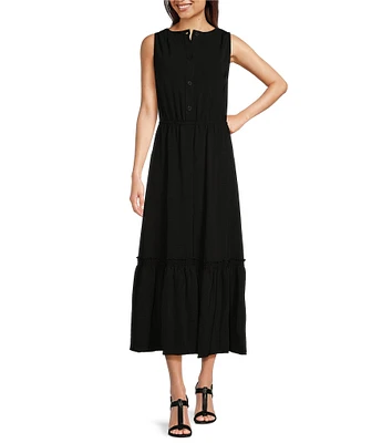 Calvin Klein Sleeveless Crew Neck Gauze Midi Dress