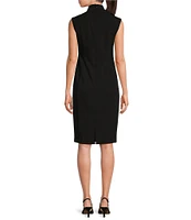 Calvin Klein Sleeveless Floral Embellished Mock Neck Sheath Dress