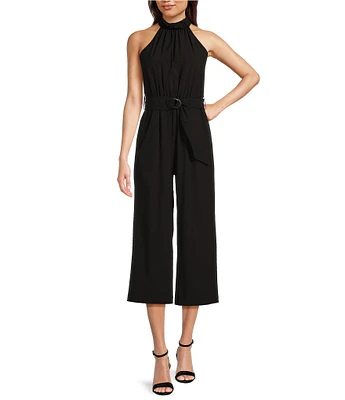 Calvin Klein Sleeveless Halter Neck Tie Waist Jumpsuit